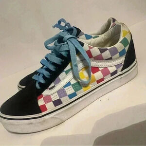 Vans Old Skool Black, White & Rainbow Checkerboard Skate Shoes